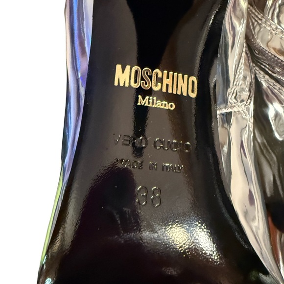 Moschino NWT Sz 38 Vero Cucio Silver Metallic Knee-High Stiletto Boots (SH292) - Picture 11 of 15